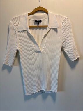 ME+EM Cream Ribbed Polo-Style Knit Top